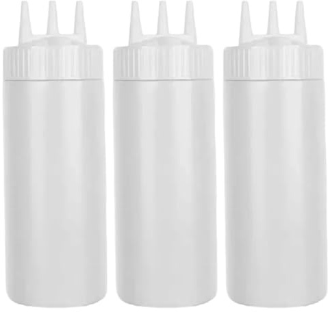 Ngbbby Bottiglie da spremere in plastica, Bottiglie per condimenti da 3 Pezzi, spremere per condimenti Trasparenti da 650 ml con Tappo a Vite a 3 Fori