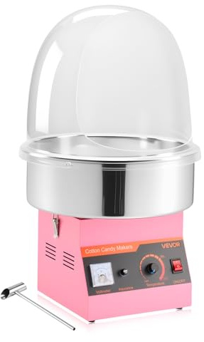 VEVOR Macchina Elettrica per Zucchero Filato, Macchina per Zucchero Filato Commerciale da 1000 W con Coperchio, Ciotola in Acciaio Inossidabile Cucchiaio per Zucchero, Feste, Evento, Festival