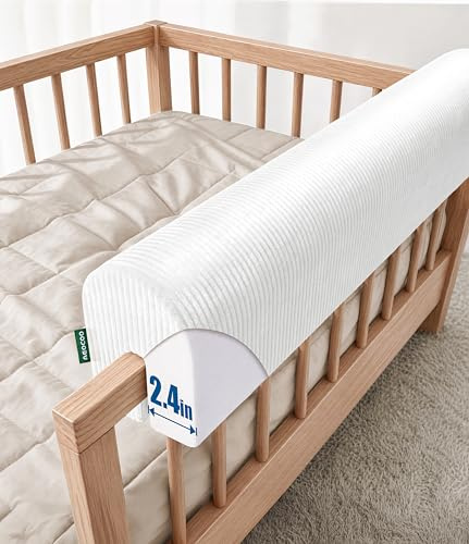 AEOCOO Bed Rail Bumper for Toddlers, Padded Bumper Pad 20cm High, White 90cm – Fits Over Bunk, Mid-Sleeper, Floor & Bed Rails – Stops Head Bumps & Falls – No-Slip Ties, Washable Cover