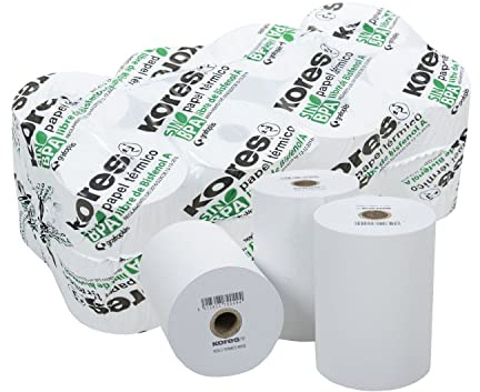 Kores 56677200. Paquete de 8 Rollos Térmicos Libres de Bisfenol A 80x60x12mm y 41,5 Metros para Máquinas Registradoras, TPV, Cajeros, Calculadoras