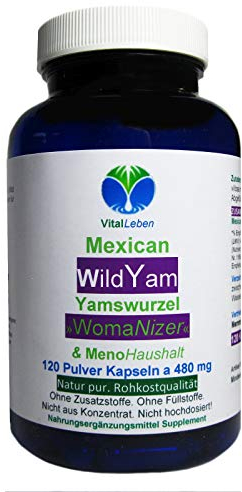 Yamswurzel MEXICAN WILD YAM 120 Kapseln für Wechseljahre, Menstruation, hormonelles Gleichgewicht, Stimmungsschwankungen - NATUR pur. Nicht hochdosiert! OHNE Zusatzstoffe. 26920-120