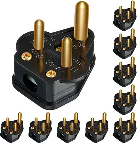 5 Amp Round Pin Plugs Mains Plug 3 Pin Lighting Plugs for Stage Lighting Lamp (10, Black)