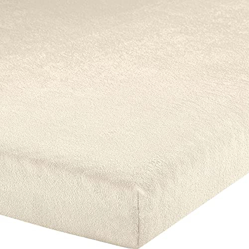 Erwin Müller Topper-Spannbettlaken Frottee-Stretch, Spannbetttuch für Topper Füssen Natur Größe 180x200 cm - 200x200 cm - pflegeleicht, formstabil, mit Rundumgummi, sehr Gute Passform