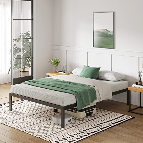 Novilla 30.5 cm Metal Small Double Bed Frame, 4FT Platform Bed Frame, Noise-cancelling Design, Engineered Wood Slat Support, Solid Support Leg, Easy Assembly, Underbed Storage Space, 120x190 cm, Black