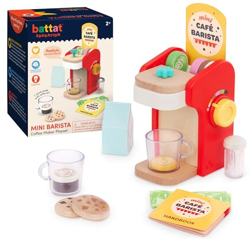 Battat Education - Mini Barista Playset - Caffettiera giocattolo, 1 tazzine e accessori per espresso - Gioco di simulazione caffè per bambini - Set educativo da cucina, 2 anni+