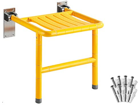Foldable Shower Seat for Bath,Folding Shower Seat Bench,Foldable Wall Mounted Seat,Shower Stool for Inside Shower,Waterproof Handicapped Elderly Seniors Shower Chair for Shoe Bench Entry(Color:Yellow)