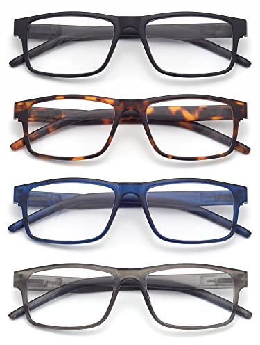 Colloddiss 4-Pack Reading Glasses for Men Women, Spring Hinge Readers Glasses, Blue Light Blocking Eyeglasses SR20523, Black Blue Gray BrownTortoise 1.5 x
