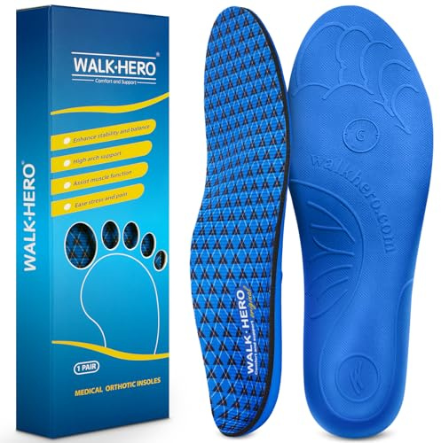 Walkhero Plantar Fasciitis Pain Relief Insoles High Arch Support Orthotic Shoes Inserts, Relieve Flat Feet and Foot Fatigue (Mens 8-8 1/2 | Womens 10-10 1/2, Blue)