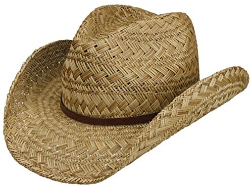 Lipodo Tencova Western Strohhut Naturfarbener Cowboy- und Rodeo-Stil Hut Damen Herren Frühjahr Sommer Natur L (58-59 cm)