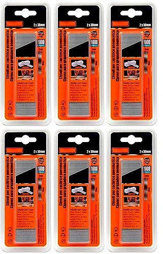 Acan Tradineur Confezione da 6 Blister da 1000 Chiodi per Cucitrice Pneumatica Made in Ferro Chiodi 2x30mm