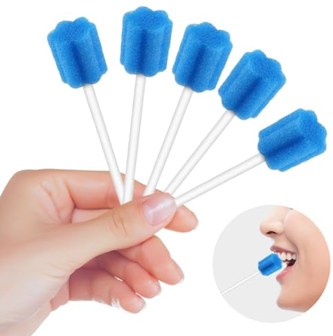80 Pezzi Monouso Spugnette per la Pulizia Della Bocca, Tamponi Monouso per la Bocca, Tampone di Pulizia per Bocca, Bastoncini Sterili Monouso, Cura Orale per Anziani, Adulti, Bambini (Blu)
