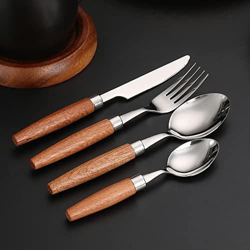Besteck-Sets, 24-teilig, Besteck-Set mit natürlichem Holzgriff, Geschirr-Set, 18/10 Edelstahl, Messer, Gabel, Löffel, Geschirr, Besteck-Sets, Tropfen-Edelstahl