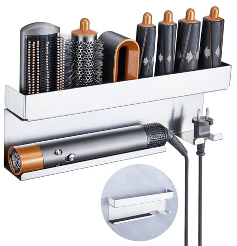 Storage Hair Dryer Holder for Curling Iron Wands Accessories, Hair Straightener Holder, Wall Mount Hair Tool Organizer for Styler Attachments, Curling Iron Holder Organizer for Bathroom, Silver