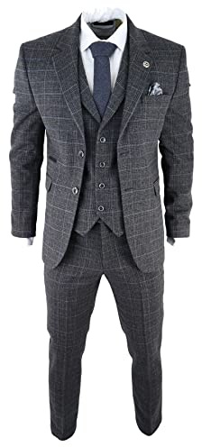 Costume Homme 3 Pièces Tweed à Carreaux Style Vintage Coupe Ajustée - Gris 60