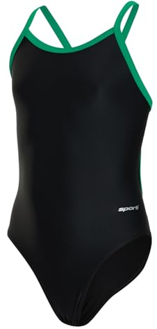 Sporti Athletic One Piece Swimsuit for Girls – Durable Lycra Xtra Life Swimwear, Comfortable Fit, Full Coverage Competition Bathing Suit for Swim Team and Training Sessions - Black/Green - 22