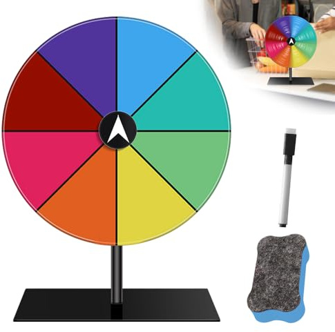 Mineup Ruota della fortuna, Ruota Dei Premi Che Gira, Ruota della roulette colorata, Color Roulette Wheel Stand con Pennarello e Cancellino, 8 slot, Tabletop Prize Wheel per fiere, carnevali, festival