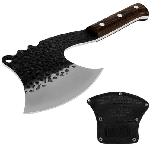 Coltello da mannaia per ossa con guaina con guaina e legno a mano macellaio forgiato ascia piena tange per carne di carne di carne di assi per elicotteria a forma di macellaio per macellaio per il tag