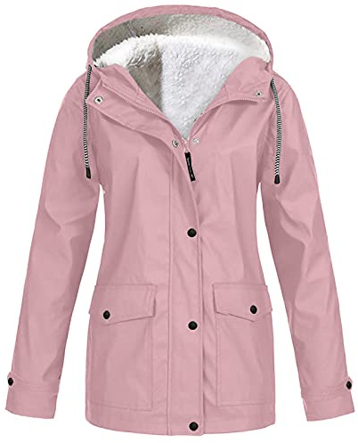 Mrat Chaqueta para mujer, chaqueta con forro polar, chaqueta impermeable, cortavientos, con capucha, abrigo cálido de invierno, abrigo cálido para exteriores, trajes resistentes al viento, camping,