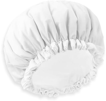 JIYIN Doppellagige Duschhaube, Elastische Shower Cap Duschhauben mit Frotteefutter Wiederverwendbare Große Duschhaube Wasserdichte Badehaube für Duschen Spa Salon Make-up Reisen(Weiß)