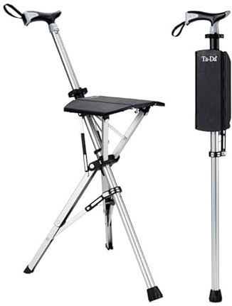 Black 880mm high Series 1 Ta Da Seat Stick/Chair - the walking cane/stick that converts to a tripod chair, great for watching & enjoying outdoor sports, walking & for a break whilst walking