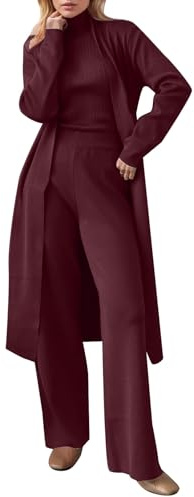 Set da 2 pezzi per donna primavera autunno cardigan pantaloni maglia maglione set moda tre pezzi coordinato outfit comodo set lounge, 05# Rosso, Taglia unica
