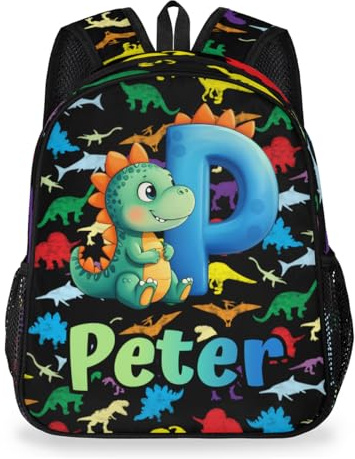 Personalized-Kids-Backpack for Boys Custom Dinosaur Toddler Backpack Bookbag for Preschool School Student Colorful Dinosaur