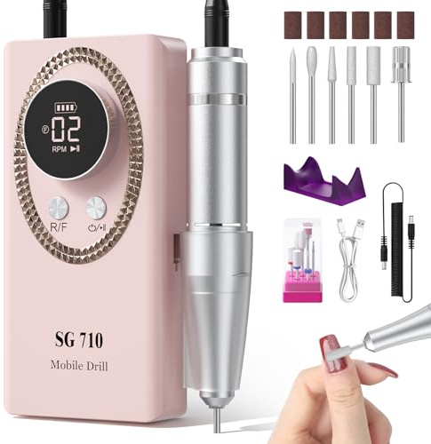 45000RPM Electric Nail Drill Cordless, Professional Electric Nail File with 13 Bits and LCD Display for Acrylic and Gel Nails, Rechargeable Nail Drill Machine Nail Kit for Manicure Salon Home