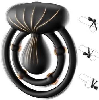 Vibrating Cock Ring Male Sex Toys, Double Layer Enhance Erection Penis Ring with 360° Adjustable Vibrator Ring Ball, Aoonice 10 Vibration Mode Sex Toy for Couples, Adult Toys for Penisex Stimulation