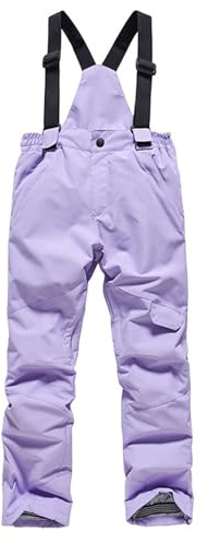 Skihose/Schneehose Kinder Unisex Winterhose Mit Abnehmbaren Hosenträgern wasserdichte Matschhose Gefütterte Thermohose Winter Outdoor Wanderhose Regenhose (Purple, 5-6 Years)