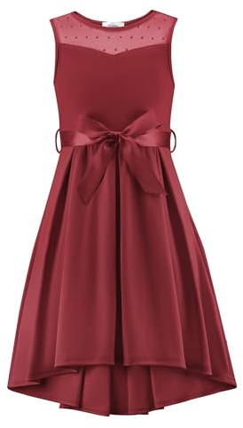 Arshiner Girls Dress Sleeveless Party Dresses Summer Elegant Mesh Dress Off Shoulder Birthday Dresses with Belt for Kids 11-12 Years Red Wine