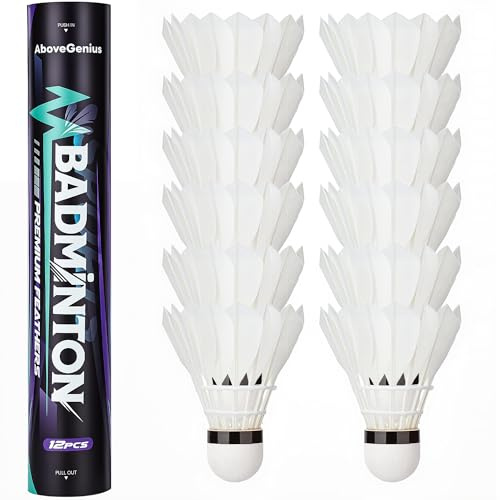 AboveGenius Goose Feather Badminton Birdies 6 Pack, Badminton Shuttlecocks with Stability Durability, High Speed Shuttle Balls for Indoor Outdoor Backyard Practice Training (6)