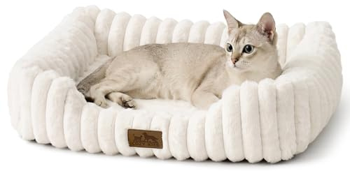 COZY KISS Panier Orthopédique pour Chien et Chat, Lit pour Chat Lavable,S | Canapé en fausse fourrure pour animaux, coussin d'intérieur avec fond antidérapant, surface douce, beige, S(51 x 46 x 15 cm)