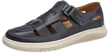 Mocassin Homme Ete Ajourées en Cuir - Sandales Fermées à Bride, Basket sans Lacets de Loisirs, Chaussures Été Tige Unie, Baskets Basses Perforées, Semelle Épaisse - Marche, Plage, Vacances, Quotidien