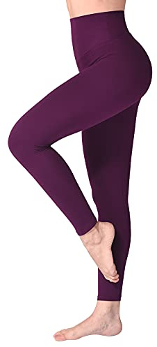 SINOPHANT High Waisted Leggings for Women, Buttery Soft Elastic Opaque Tummy Control Leggings, Plus Size Workout Gym Yoga(Plum purple1,L-XL)
