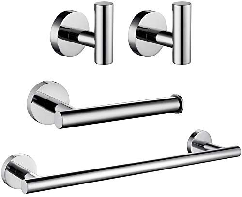 USHOWER Set di accessori da bagno in cromo lucido, set di 40,6 cm, montaggio a parete, set di accessori da bagno in acciaio inossidabile SUS304 resistente, 4 pezzi