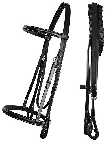 Exion Hunter Bridle with Laced Reins | Handcrafted Stitched English Bridle for Horses | Premium Leather Equestrian Tack | Jumping Snaffle Bridle for Show, Schooling & Training