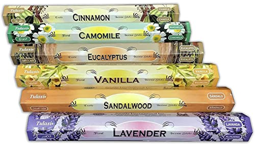 Assortimento Mix di Incensi Aromatici Naturali per Aromaterapia - Scatola 6x20 Pezzi (120 Incensi) - Grande Durata e Aroma Delicato - Bastoncini Incenso Naturale