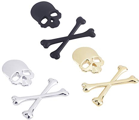 SUPERFINDINGS 3 pièces Cool 3D Crâne Métal Squelette Os Croisés Voiture Moto Emblème Badge Emblème pour Voiture Pare-Chocs Fenêtre Ordinateurs Portables Bagages