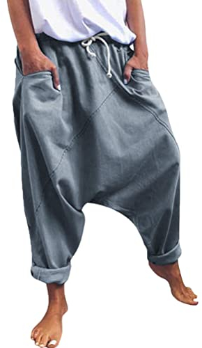 Onsoyours Damen Haremshose Aladinhose Yoga Pumphose Baggy Ballon Yoga Hose Sweatpants Jogginghose Hippie Hose Haremshose Mit Tiefem Schritt Z2 Grau M