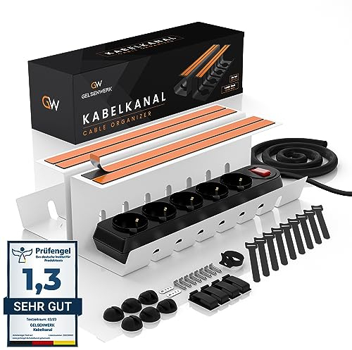 GELSENWERK® Kabelkanal Schreibtisch Weiß OHNE Bohren fürs Kabelmanagement - Kabelwanne inkl. Kabelschlauch für saubere Kabelführung am Schreibtisch - Kabelmanagement Schreibtisch
