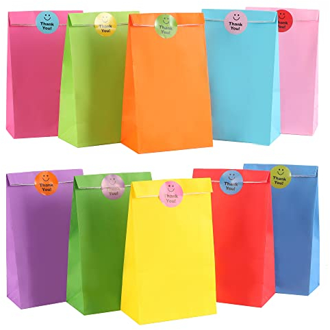 Papiertüten Bonbon Geschenktüten, 20 Stück Bunte Kraftpapier Goodies Geschenktüten mit 20 Stickern zum Verpacken von Geschenken, DIY, Hochzeit, Kindergeburtstag, Weihnachten Osterfeiern