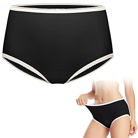 Carer Ropa Interior de Mujer para la Incontinencia, Slip para Mujer Lavable Algodón Adulto con Almohadilla Absorbente Diseñado para Mujeres con Incontinencia Leve Negro Talla XL
