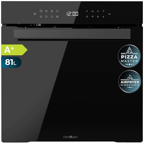 Cecotec Forno da Incasso Pirolitico 81L Bolero Hexa P506000 Glass Black A+. 11 Funzioni con Airfryer Master, Pizza Master, 3D Cooking, Steam Base X2, Basso Consumo, Facile Pulizia, 5 Posizioni