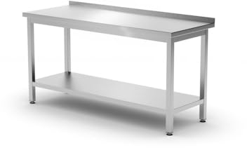 HENDI Arbeitstisch, Wandarbeitstisch, Arbeidsplatte, mit Regalboden, geschraubt, Verstellbare Füße, Zur Selbstmontage, für Restaurant, Bar, Küche, Aufkantung: 40mm, 1200x600x(H)850mm, Edelstahl