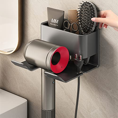 ZHAOMIMI Porta asciugacapelli Montaggio a Parete Alluminio Porta asciugacapelli con Magazzinaggio E Supporto per Cavo, Organizzatore di Strumenti per Capelli per Bagno, Barbiere, Hotel