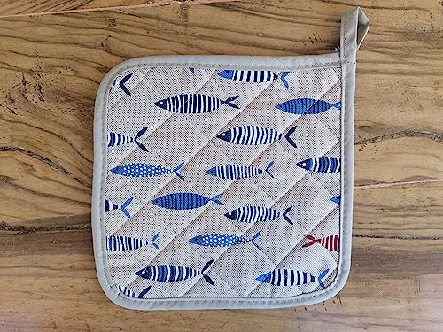 Coppia di PRESINE Trapuntate 100% Cotone Fantasia PESCI COLORATI MADE IN ITALY !!!! (Presine)