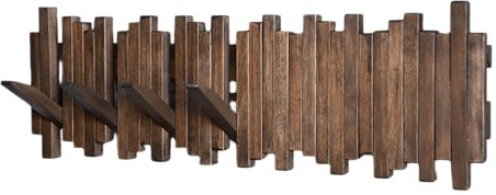 GOGREEBELL Natural Wood Wall Mounted Piano Coat Rack| Coat Rack Wall Mount| Flip Down Wall Hook Rack 7 Hooks| Entryway Wall Art Hook,Made of Acacia Wood (Wood Wax Oil Dyed Walnut Color).Wall Art