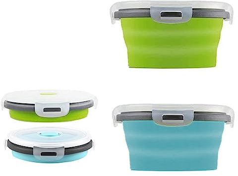 ABSOK 2 ciotole pieghevoli con coperchi, contenitori pieghevoli per la preparazione dei pasti riutilizzabili, contenitori per alimenti in silicone, accessori indispensabili per camper e campeggio