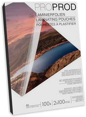 ProProd Premium Laminierfolien, 100 Stück, A4, 2 x 100 Mikrometer (200mic), hochglanz, Die Verpackung kann variieren
