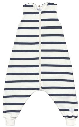 Casual barn sovoverall ärmlös 1,0 tog andas av ekologisk bomull GOTS certifierad/sovjumper randig mjölk/marinblå, storlek 110/116
